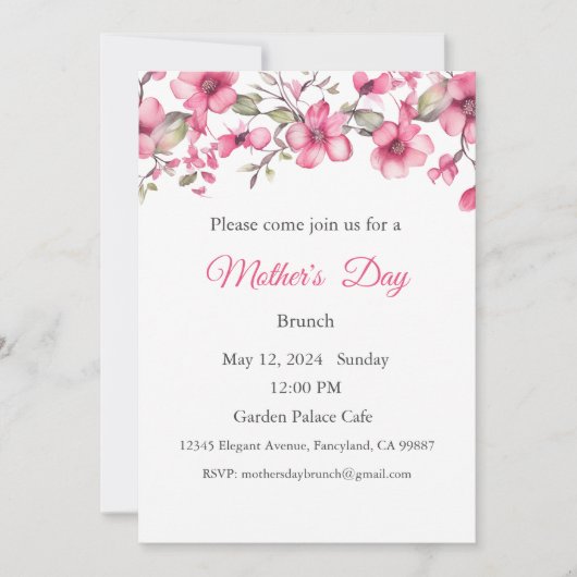 Moederdag Uitnodiging, Moederdag Brunch Lunch Kaart (Voorkant)