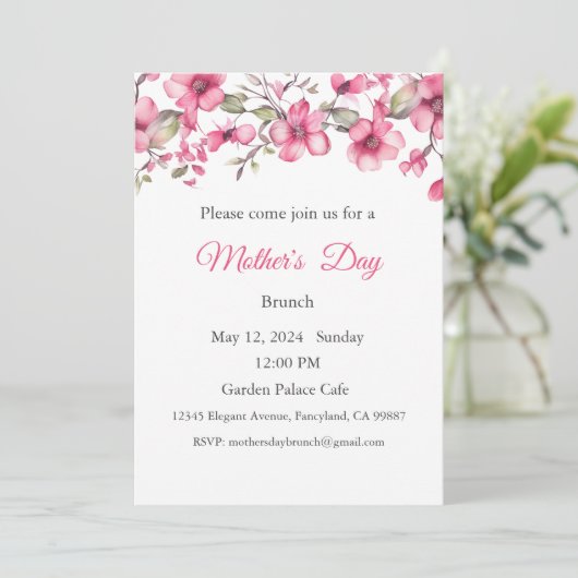 Moederdag Uitnodiging, Moederdag Brunch Lunch Kaart (Staand voorkant)