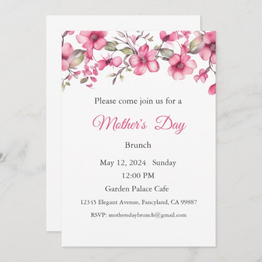 Moederdag Uitnodiging, Moederdag Brunch Lunch Kaart (Voorkant / Achterkant)