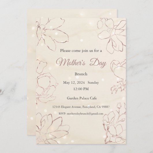 Moederdag Uitnodiging, Moederdag Brunch Lunch Kaart (Voorkant / Achterkant)