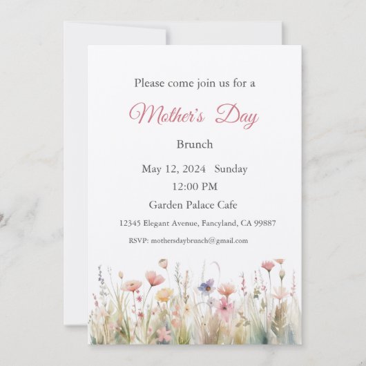 Moederdag Uitnodiging, Moederdag Brunch Lunch Kaart (Voorkant)