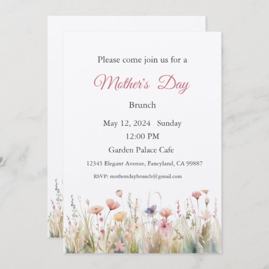 Moederdag Uitnodiging, Moederdag Brunch Lunch Kaart (Voorkant / Achterkant)