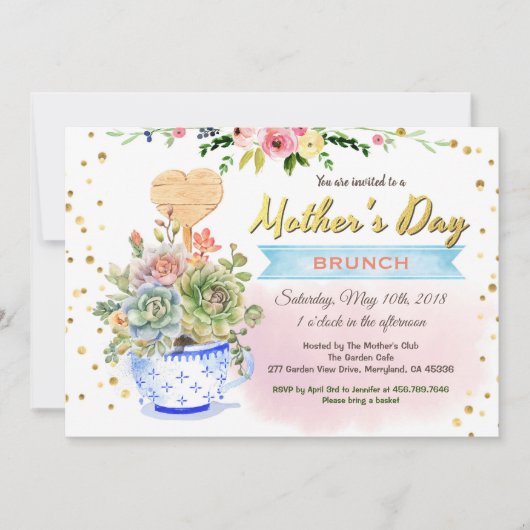 Moederdag uitnodiging. Waterverf succulent Kaart (Voorkant)