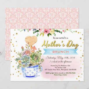 Moederdag uitnodiging. Waterverf succulent Kaart