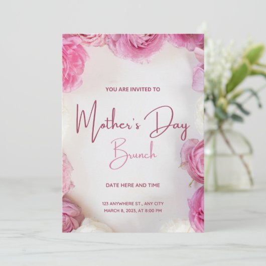 Moederdag uitnodigingen en aankondigingen PInk (Staand voorkant)