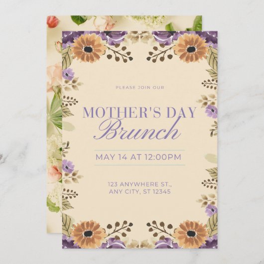 Moederdag Uitnodigingen en Mededelingen bloemen (Voorkant / Achterkant)