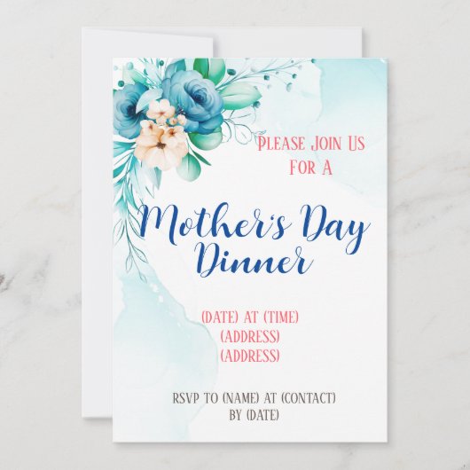 Moederdag uitnodigingskaart, bewerkbare sjabloon kaart (Voorkant)