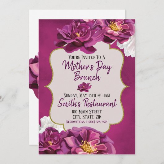 Moederdag Uitnodigingskaart Brunch Kaart (Voorkant / Achterkant)