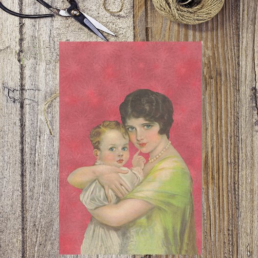 moederdag van 1930: Moeder die Baby houdt Tissuepapier