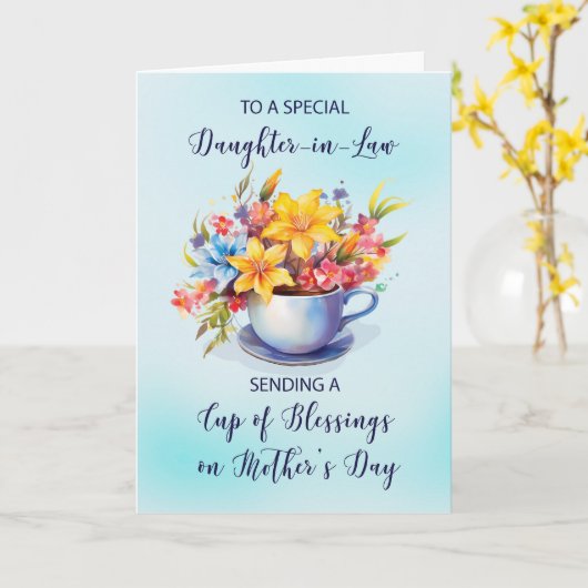 Moederdag van de Daughter in Law Cup of Blessings Kaart (Gele Bloem)