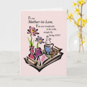 Moederdag van de schoonmoeder, ontbijt in bed, roz kaart (Gele Bloem)