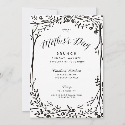 Moederdag van de zwarte en witte tuin Brunch Kaart (Voorkant)