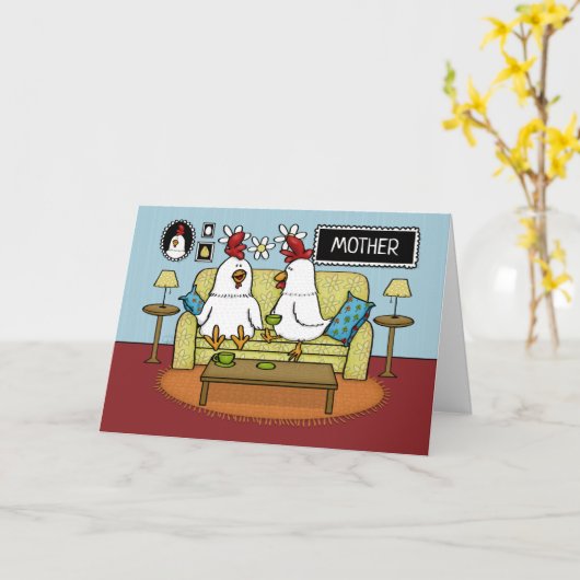 Moederdag van Dochter Twee Kippen op Bank Kaart (Gele Bloem)