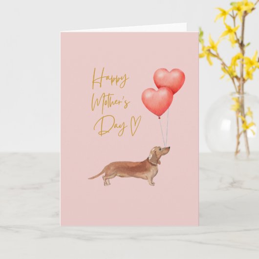 Moederdag van hond - Dachshund Moeder Kaart (Gele Bloem)