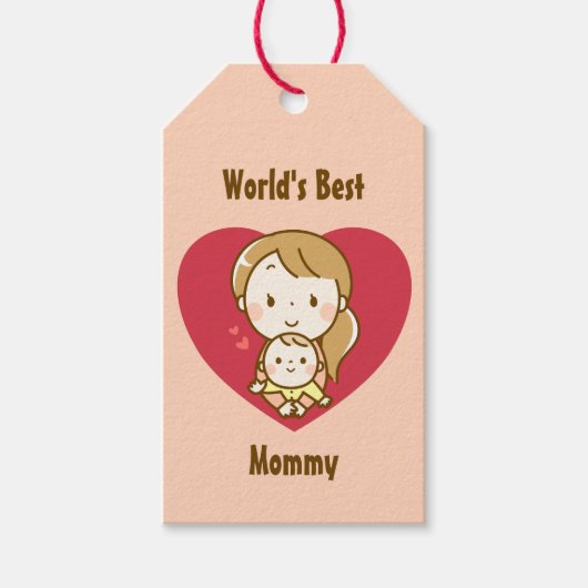 Moederdag van moeder en kind met een schattige kaw cadeaulabel (Voorkant)