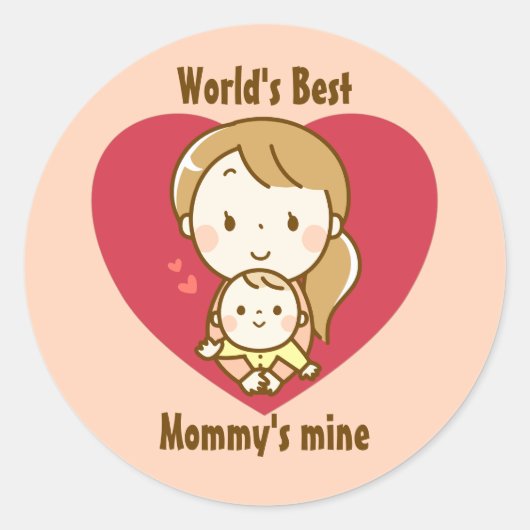 Moederdag van moeder en kind met een schattige kaw ronde sticker (Voorkant)