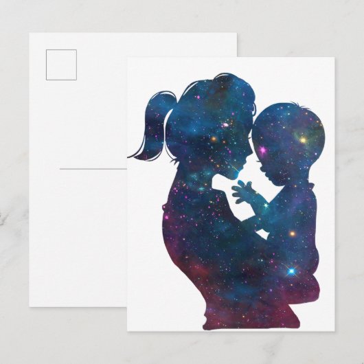 Moederdag van moeder en kind Silhouette Aankondigingskaart (Voorkant / Achterkant)