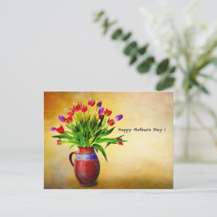 Moederdag Vase en Bloemen Feestdagenkaart