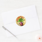 Moederdag  Vase en Bloemen Ronde Sticker (Envelop)