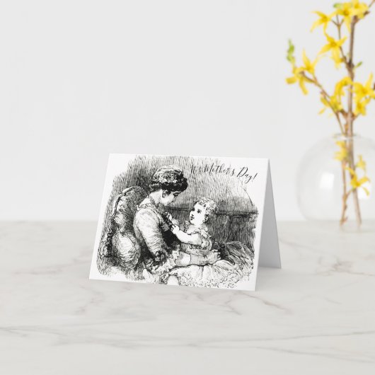 Moederdag Victoriaans moeder en kind Kaart (Gele Bloem)