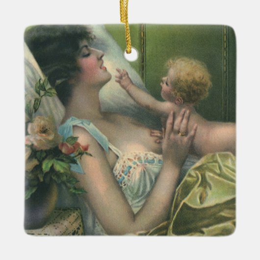  Moederdag, Victoriaans moeder met Baby Keramisch Ornament (Voorkant)
