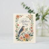 Moederdag Vintage Blauwe Vogel Bloementuin Feestdagenkaart (Staand voorkant)
