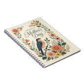 Moederdag Vintage Blauwe Vogel Bloementuin Notitieboek (Rechterzijde)