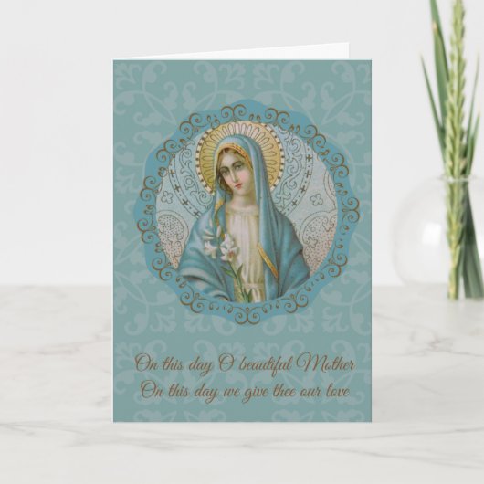 Moederdag Virgin Mary Lily Turquoise Gold Silver Kaart (Voorkant)