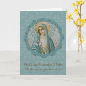 Moederdag Virgin Mary Lily Turquoise Gold Silver Kaart (Gele Bloem)