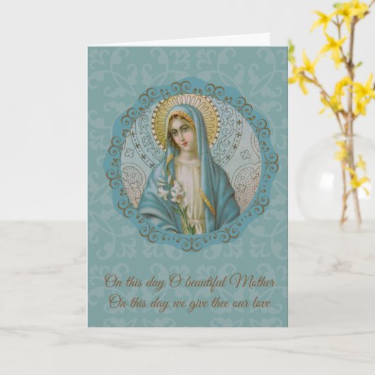 Moederdag Virgin Mary Lily Turquoise Gold Silver Kaart (Gele Bloem)