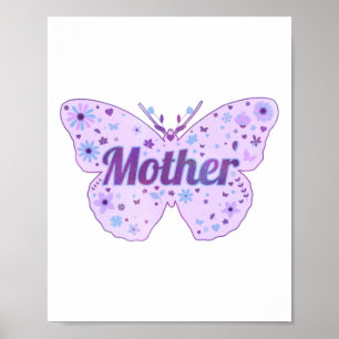 Moederdag Vlinder Bloemen Sticker Poster