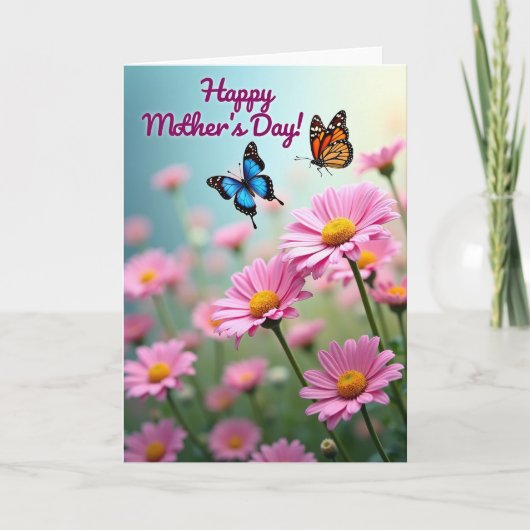 Moederdag Vlinder Kaart met Bloemen (Voorkant)