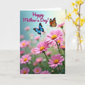 Moederdag Vlinder Kaart met Bloemen (Gele Bloem)
