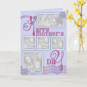 Moederdag VOEG JE FOTO'S TOE Daisy Chain Pink Kaart (Gele Bloem)