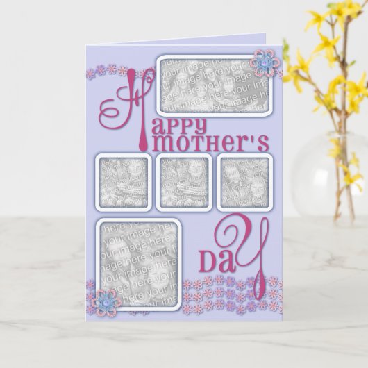 Moederdag VOEG JE FOTO'S TOE Daisy Chain Pink Kaart (Gele Bloem)