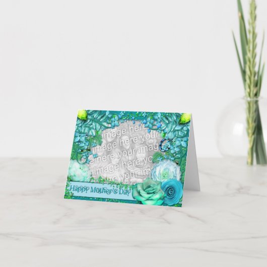 Moederdag - VOEG UW FOTO toe - Blauwe Fantasie Kaart (Voorkant)