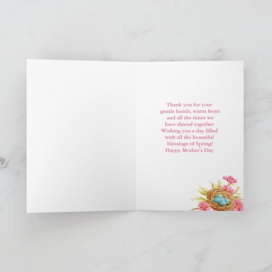 Moederdag Vogelnestbloeiende tak zegeningen Kaart (Binnen)