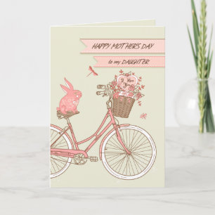 Moederdag voor de fiets Daughter Retro met bloemen Kaart