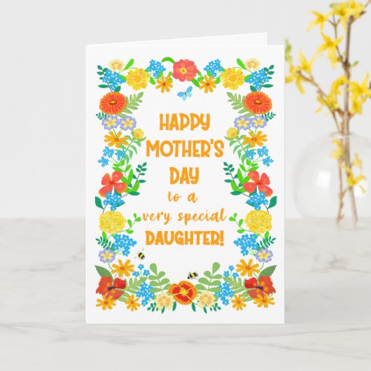 Moederdag Voor Dochter met  Bloemengrens Kaart (Gele Bloem)