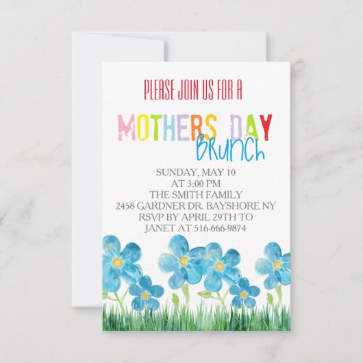 Moederdag voor kleurrijke waterverf brunch nodigt kaart (Voorkant)
