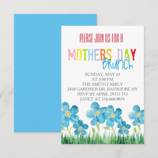 Moederdag voor kleurrijke waterverf brunch nodigt kaart (Voorkant / Achterkant)