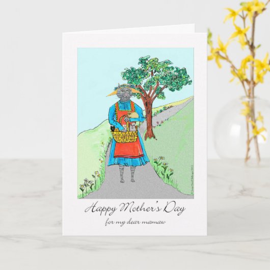 Moederdag voor Mamaw met moederkat en mandje Kaart (Gele Bloem)