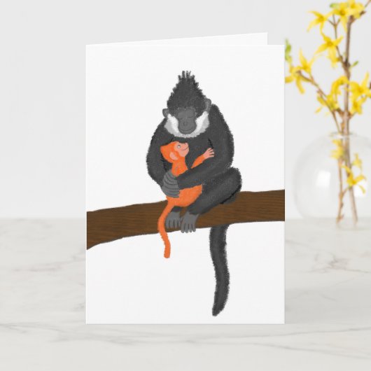 Moederdag voor moeder en baby aap kaart (Gele Bloem)