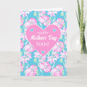 Moederdag voor Nan Pink Roses op blauw Kaart