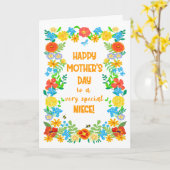 Moederdag voor nichtje met  bloemrand kaart (Gele Bloem)