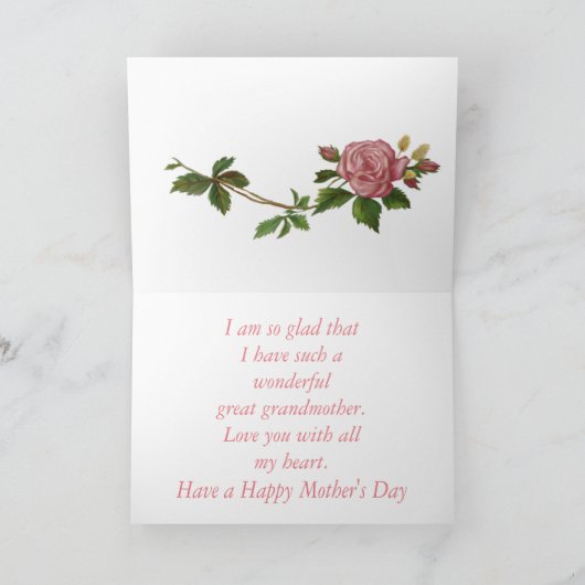 Moederdag voor overgrootmoeder, Roos Kaart (Binnen)