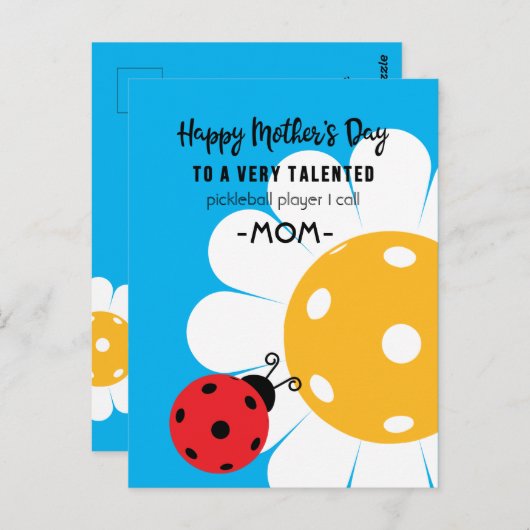 Moederdag voor Pickleball Mam, aangepaste kleur Briefkaart (Voorkant / Achterkant)