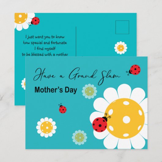 Moederdag voor Pickleball Mam, turkooise Briefkaart (Voorkant / Achterkant)