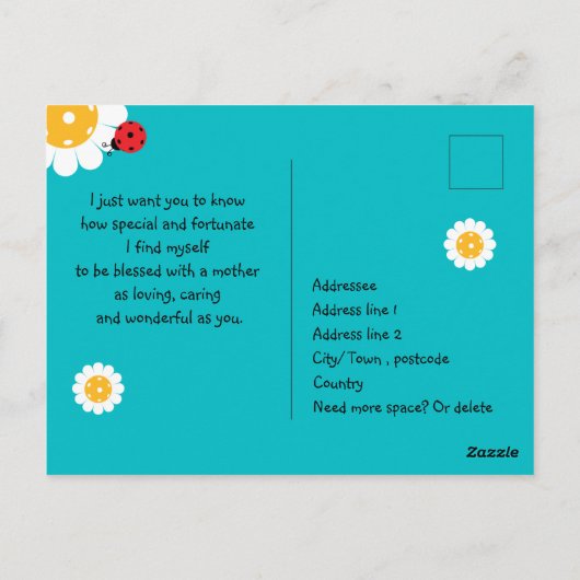 Moederdag voor Pickleball Mam, turkooise Briefkaart (Achterkant)