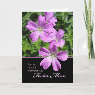 Moederdag voor pleegmoeder, Paarse geraniums Kaart